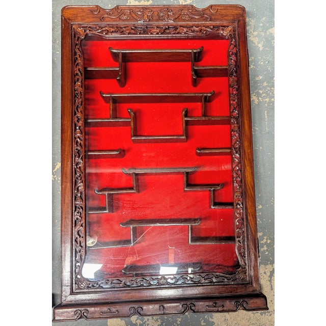 1970s Chinese Carved Hardwood Shadow Box Curio Display Cases,2 Pieces For Sale - Image 10 of 14