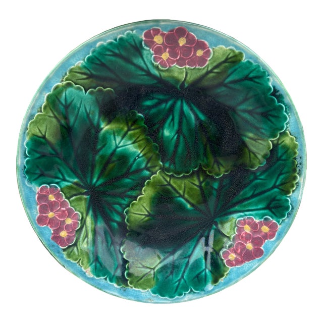 19th Century Majolica Pink Flowers Plate Clairefontaine For Sale