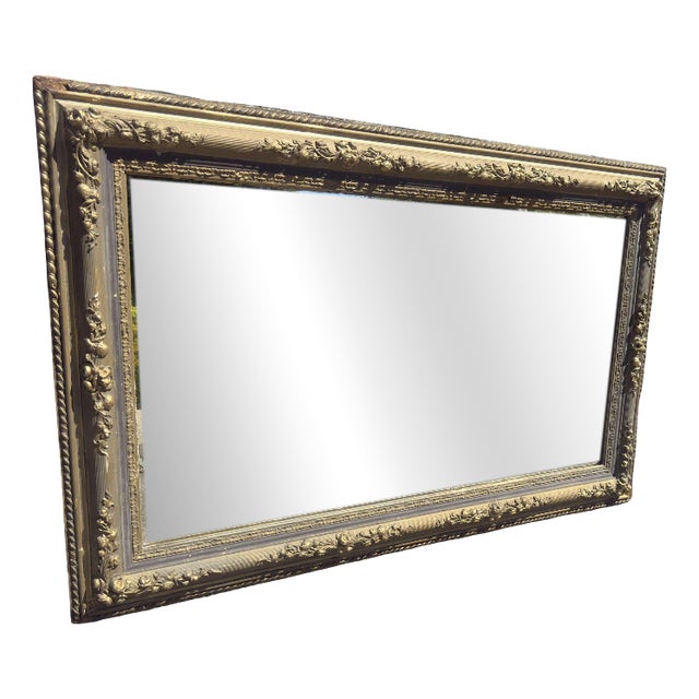 Large Antique French Carved Wood and Gesso Gilt and Painted Mirror, 1800s For Sale