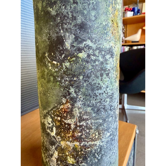Vintage Murano Scavo Corroso Glass Cylinder Vase Acid Green and Yellow For Sale In Las Vegas - Image 6 of 15