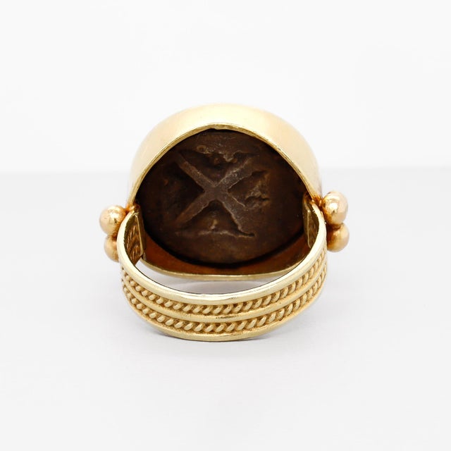 Retro 18k Signet Ring With an Ancient Athenian Drachma Coin For Sale - Image 12 of 15