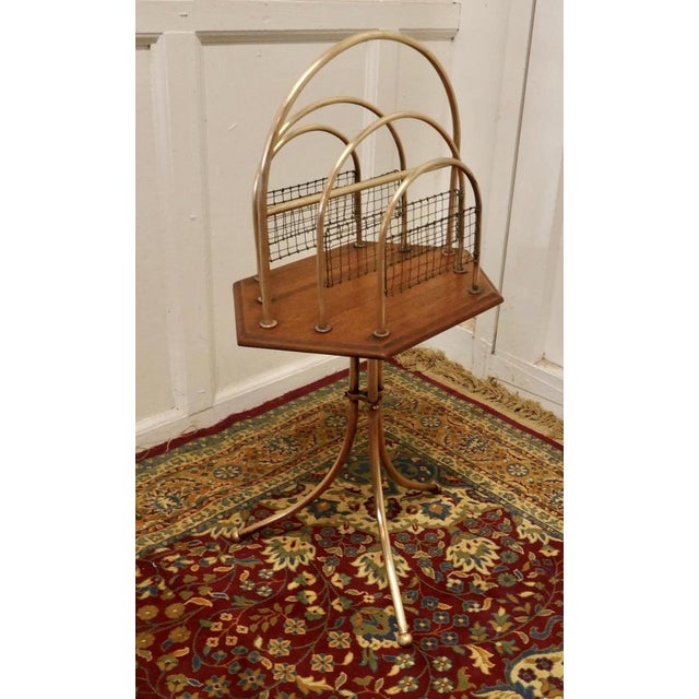 Victorian Golden Oak and Brass Revolving Magazine Rack, 1880 For Sale - Image 4 of 7