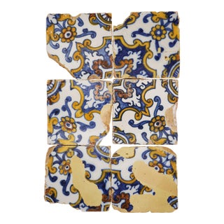 17th Century Set of Six Floral Tiles, Portuguese For Sale