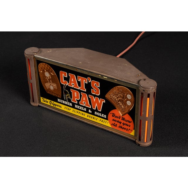 Vintage Cat's Paw Rubber Heels Illuminated Rog Advertising Sign For Sale - Image 4 of 8