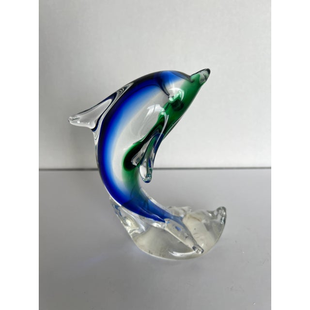 1970s Mouth-Blown Murano Style Dolphin Glass Paperweight For Sale - Image 10 of 10