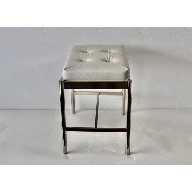 Mid-Century Modern 1970s George Koch & Sons Chrome Rectangular Padded Tufted Ivory Vinyl Seat Vanity Stool For Sale - Image 3 of 11