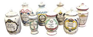 Set of 8 Italian Hand-Painted Apothecary Jars with Lids, Montelupo, Tuscany