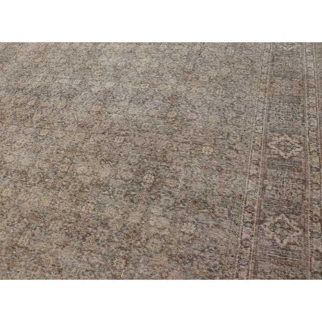 Light Green, Brown & Tan Persian Tabriz Antique Rug in All Over Herati Design 7'10 X 11'10 For Sale - Image 11 of 16