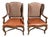 A Pair of Custom Ralph Lauren Wingback Lounge Chairs Upholstered in Leather and Paisley For Sale