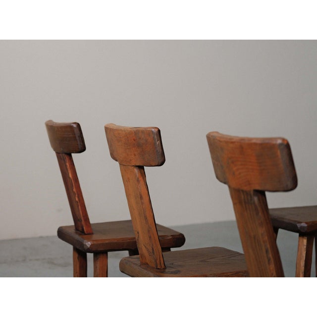 Wood Vintage Brutalist Handcrafted Chestnut Chairs, France, 1970, Set of 6 For Sale - Image 7 of 18