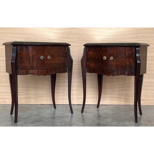 Fine pair of Italian neoclassical night stands or side tables, art deco styling, exude luxurious style from every angle!...