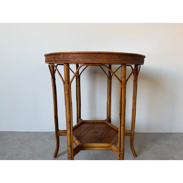Vintage Palecek Coastal Rattan and Woven Wicker End Side Table With Glass Top For Sale In Miami - Image 6 of 12