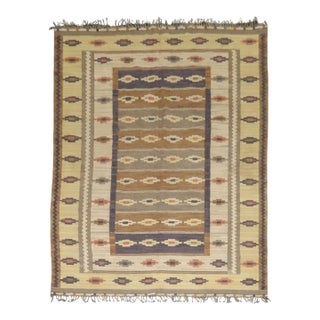 Vintage Zabihi Collection Room Size Rustic Swedish Kilim - 8'5" x 10'5" For Sale