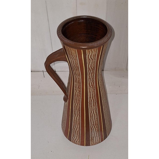 Mid-Century Modern Vintage German Handled Vase in Reddish-Brown Ceramic, 1960s For Sale - Image 3 of 5