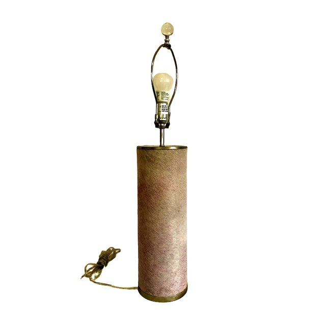 A Pair of Mid-Century Hair-on-Hide Wrapped Table Lamps With Brass Trim For Sale - Image 12 of 18