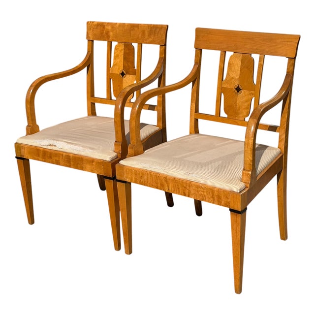 Pair of Antique Austrian Biedermeier Style Arm Chairs For Sale