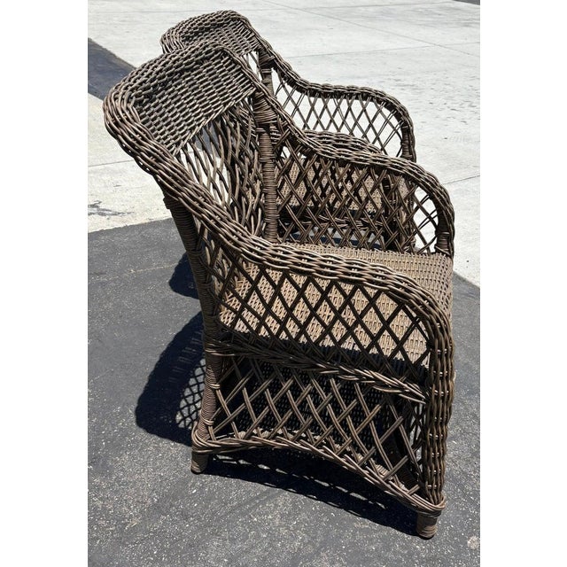 This amazing pair of Bar Harbor Wicker arm chairs are in fantastic sturdy condition.The chairs have a grey painted wash...