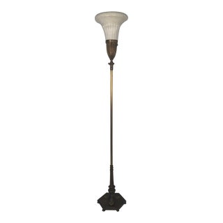 Neoclassical Bronze Floor Lamp With Lenox Shade For Sale