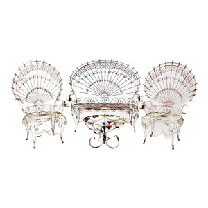 Antique Wrought Iron Peacock Garden Furniture Collection of 4