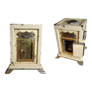 Rare 1897 Custom Cast Iron Safe Bank Engraved Plaque Brass Door Provenance Bertoia 8.6lb For Sale