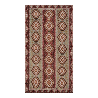 Vintage Mid-Century Esme Green-Blue and Red Wool Rug – Vibrant & Earth Tone Accents For Sale