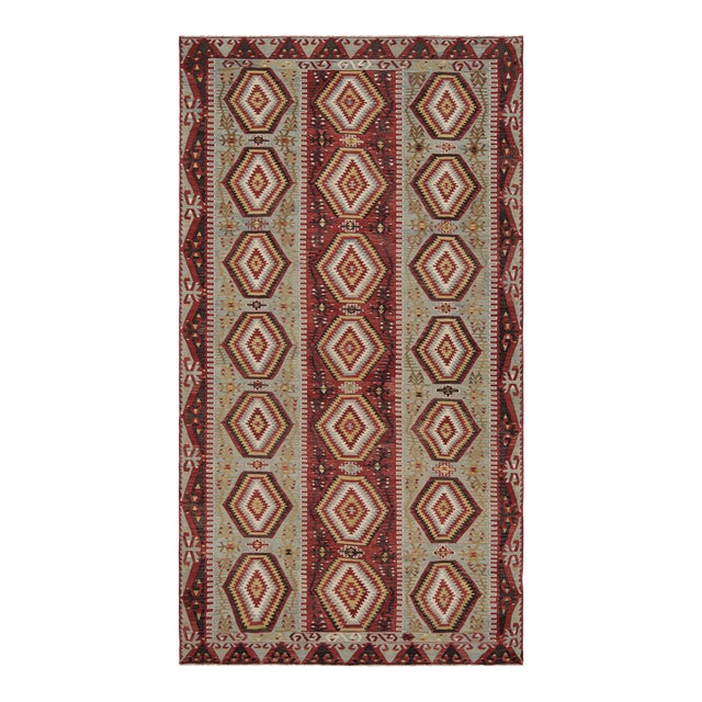 Vintage Mid-Century Esme Green-Blue and Red Wool Rug – Vibrant & Earth Tone Accents For Sale