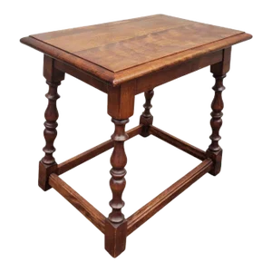 Mid Century Modern English Joint Solid Mahogany Turned Legs Bench / Low Stool