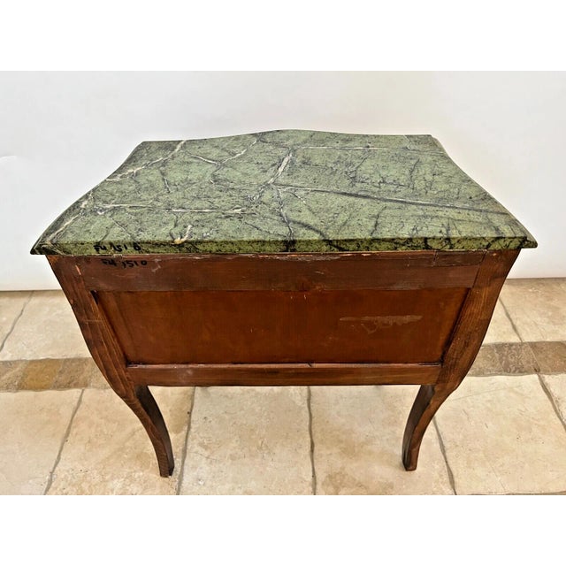 1900s Antique French Small Bombe Commode with Green Marble Brass Ormolu For Sale - Image 11 of 11