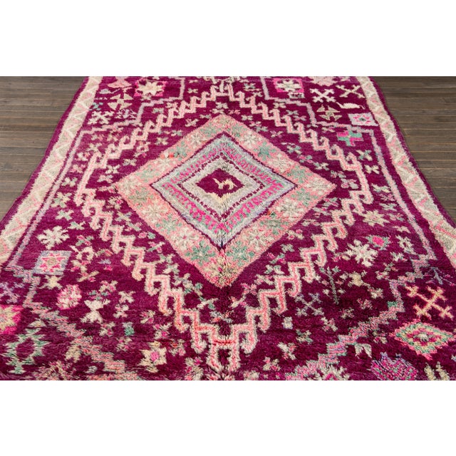 Mid-20th Century Handmade Vintage Purple Tribal Morrocan Wool Rug For Sale - Image 10 of 11