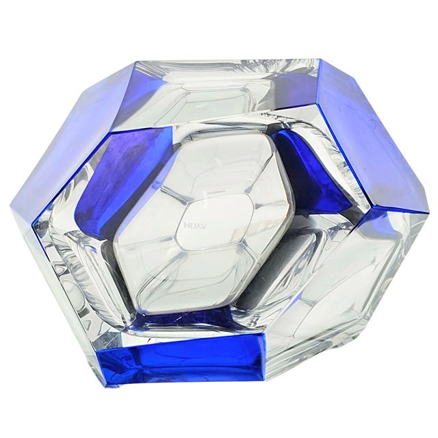 Hoya Imperial Japanese Faceted Cobalt and Clear Crystal Vase Modernist Design For Sale In San Francisco - Image 6 of 7