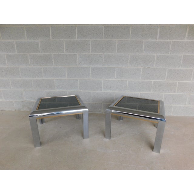 Mid Century Modern Chrome With Mirrored Smoked Glass End Tables - a Pair For Sale - Image 12 of 13