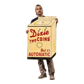 Vintage Dixie “Two Coins and It’s Automatic” Laundry Sign For Sale