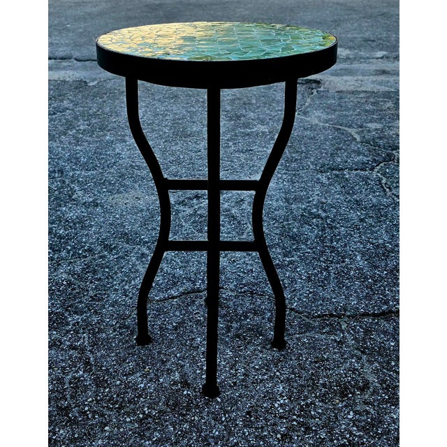 16" Mini Moroccan Mosaic Accent Table – Emerald Aqua Tile Top For Sale In Orlando - Image 6 of 9