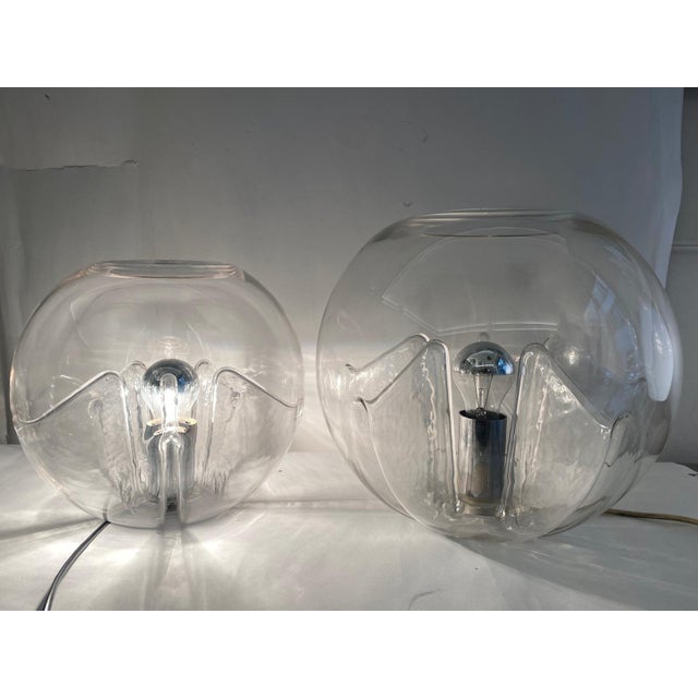 Clear Glass Membrane Lamps attributed to Toni Zuccheri for Veart, Murano, 1960s, Set of 2 For Sale - Image 4 of 15
