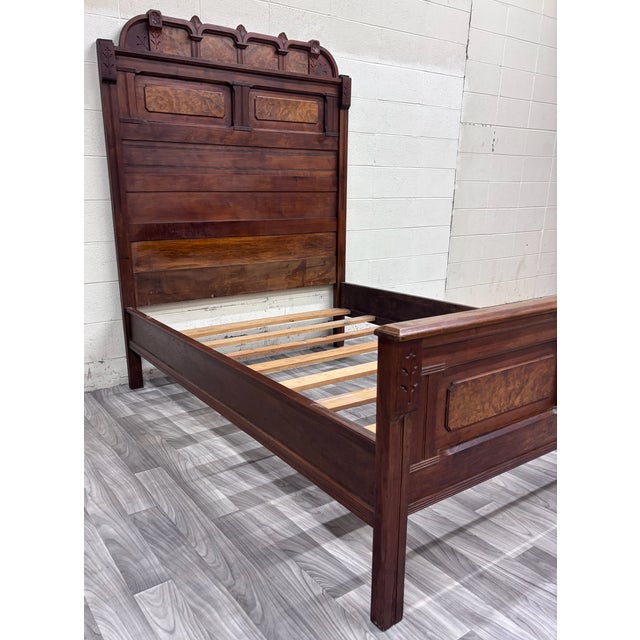 Victorian Antique Full Size Victorian Eastlake Monumental Carved Walnut Bed For Sale - Image 3 of 11