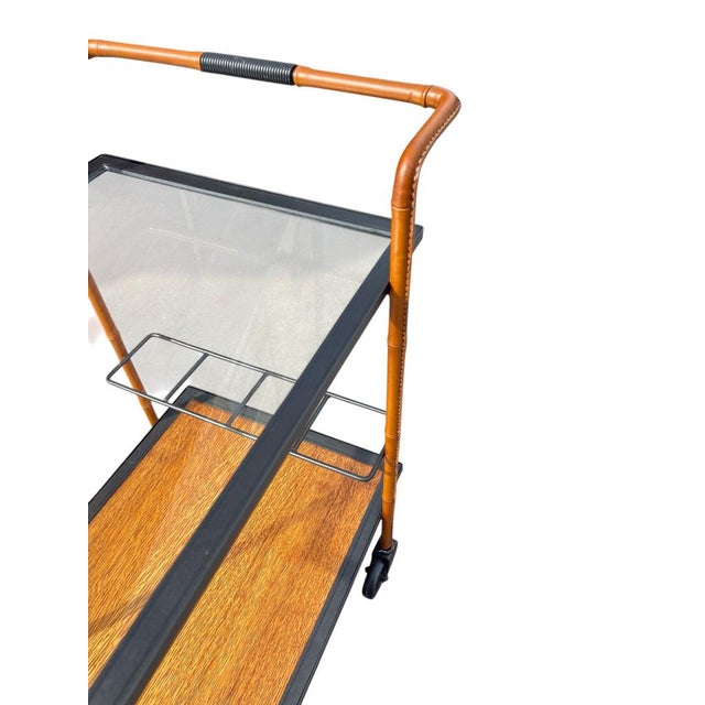 Stitched Leather Trolley by Jacques Adnet, 1950s For Sale - Image 11 of 13