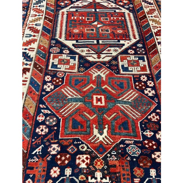 1980s Navy Blue Antique Kazak Runner For Sale In Washington DC - Image 6 of 12