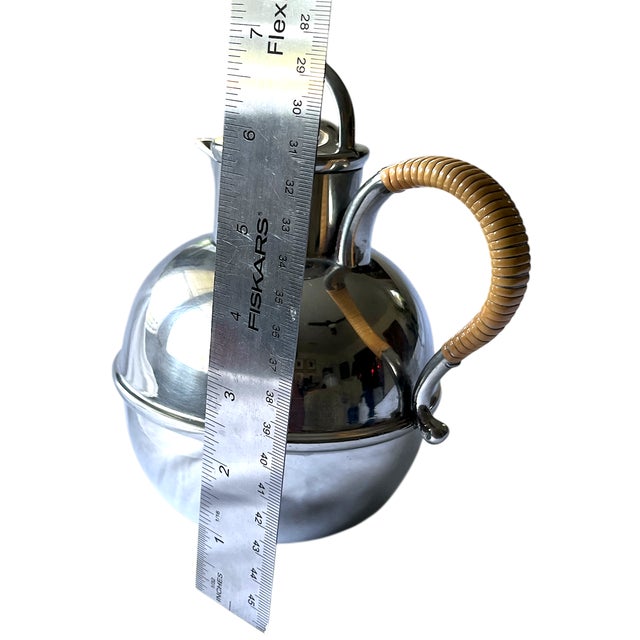 Wood Early 20th Century Hotel Silver Pewter Tea Pot With Rattan Wrapped Handle by Queen Art Brooklyn For Sale - Image 7 of 8