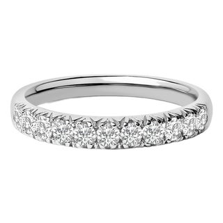 14K White Gold 1/2 Cttw Round Diamond 11-Stone Classic Band Size 6 For Sale