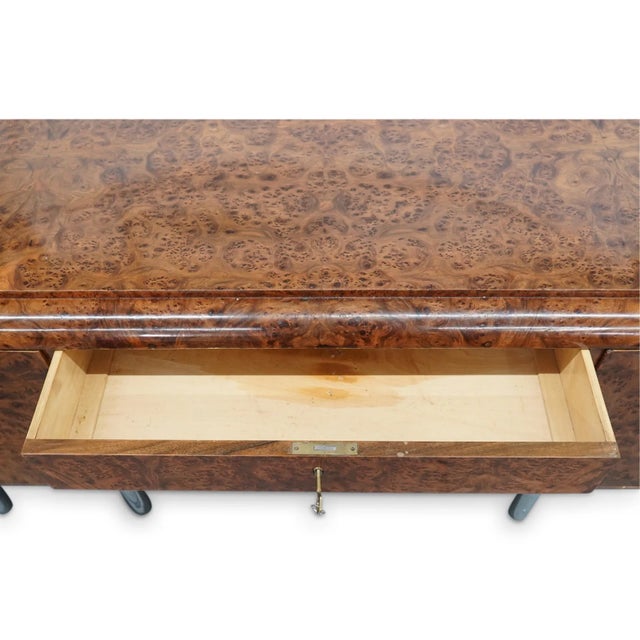 1930s Large Art Deco Desk Amboyna Writing Desk Chrome Legs For Sale - Image 14 of 15
