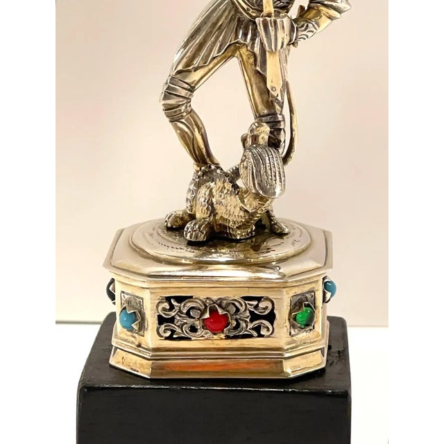 Wood Early 20th Century Sterling, Bone, & Semi-Precious Gems Figure of 'St. George & Dragon' For Sale - Image 7 of 13