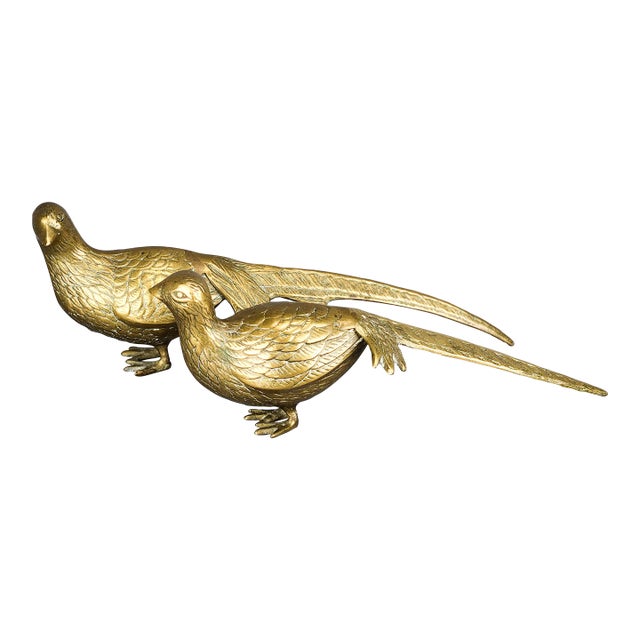 1960s Pair of Solid Brass Pheasant Statues For Sale