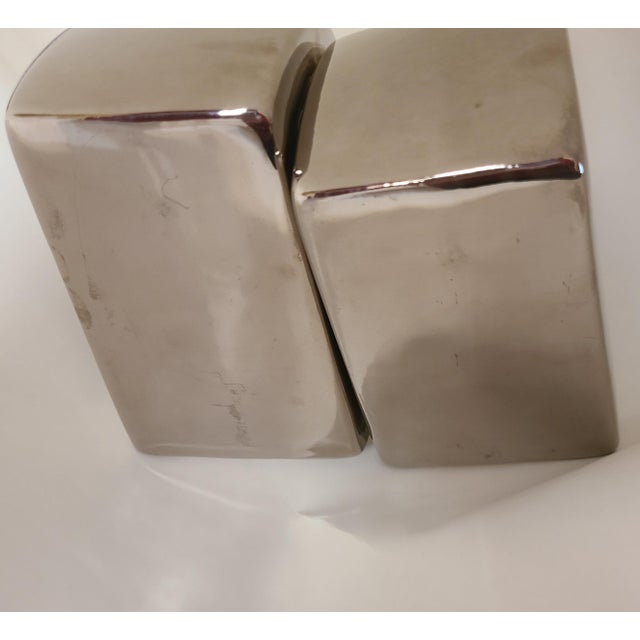 Postmodern Pair Vintage Jaru Post Modern Geometric Chrome Ceramic Bookends Set of 2 For Sale - Image 3 of 7