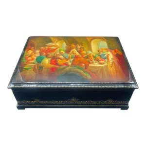 1930s Hand Painted “Wedding” Lacquer Box by Fedoskino Degockuno