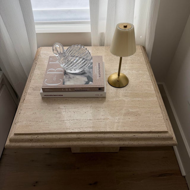 Stone International 1980s Stone International Italy Travertine Pedestal Side Tables Set of 2 For Sale - Image 4 of 12
