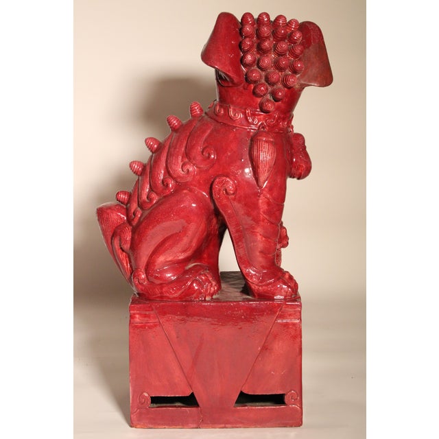 Pair of Large Maroon Color Foo Dogs For Sale In Los Angeles - Image 6 of 10