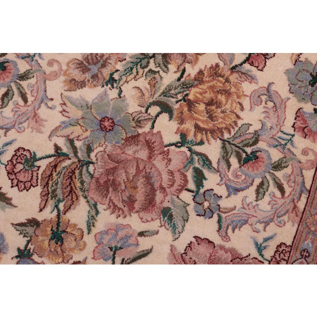 Beautiful Floral Square 1990's Pak-Persian Ivory/Ivory Wool Rug - 6'1'' X 6'2'' For Sale - Image 4 of 9