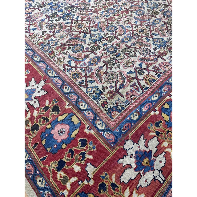Textile Antique Sultanabad Carpet, Handmade Persian Rug, Ivory, Blue, Green, Soft Red For Sale - Image 7 of 11