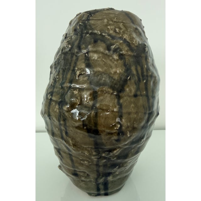 Large 1970's Brutalist Studio Art Glazed Pottery Vase For Sale - Image 4 of 6