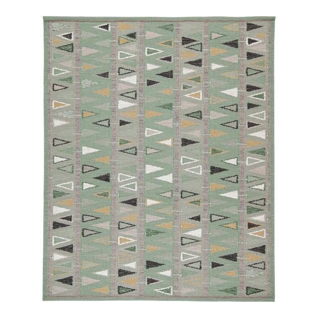 Swedish Geometric Rug by Celerie Kemble for Chairish in Sage, 3'x10' For Sale